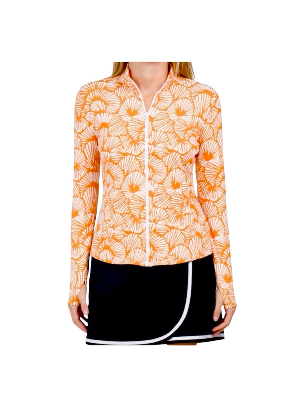 Tommy Bahamas Orange White Print Tennis Jacket Full-Zip Front Pockets Size XL